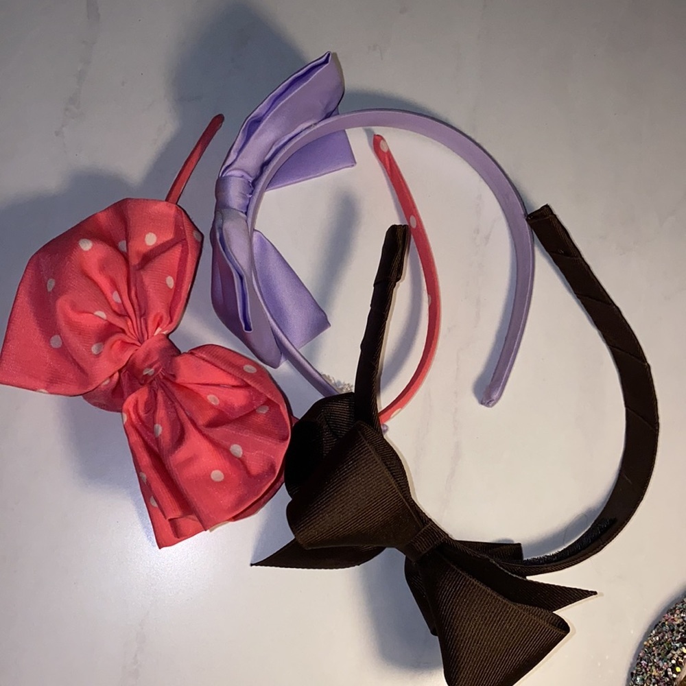 Set of 3 bow headbands lavender purple dark brown coral pink polka dot​ - Picture 11 of 13